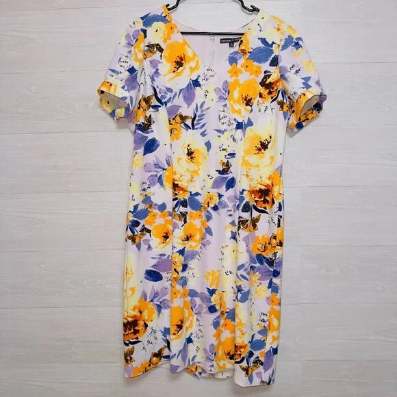 Preston & York Women's Size 16 Short Sleeve Floral Print V Neck Sheath Dress - Picture 2 of 8